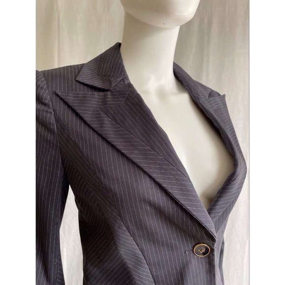 Marciano Women's Blazer Jacket One Button Striped Black Cotton Slim Fit Size 4 - Picture 4 of 12